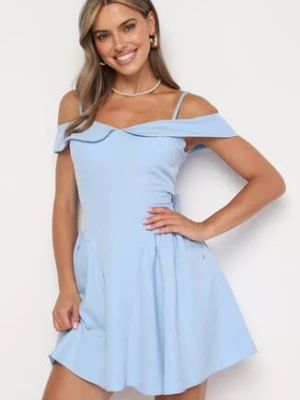 Jasnoniebieska Rozkloszowana Sukienka na Ramiączkach z Usztywnianymi Miseczkami Mivinae