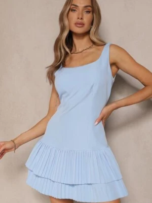 Jasnoniebieska Rozkloszowana Sukienka o Taliowanym Kroju z Plisami Sorviane lovery
