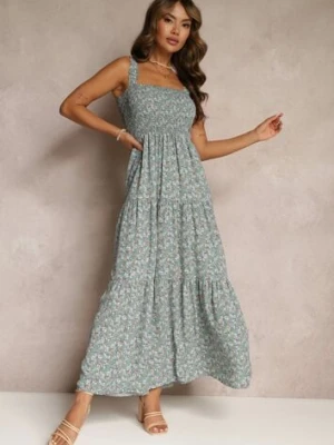 Jasnoniebieska Rozkloszowana Sukienka w Kwiaty na Ramiączkach Malaisia rosa