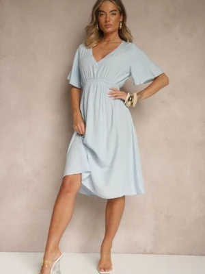 Jasnoniebieska Rozkloszowana Sukienka z Bawełnianej Tkaniny Lirioneae defox