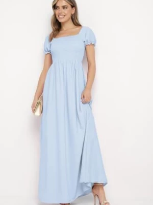 Jasnoniebieska Rozkloszowana Sukienka z Elastyczną Górą i Gumką w Talii Aliexava wei wei