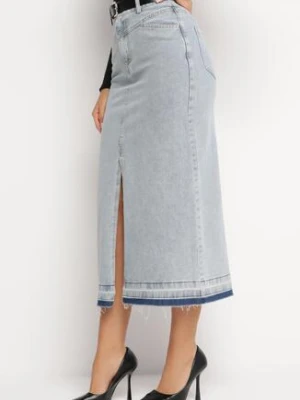 Jasnoniebieska Spódnica Jeansowa Midi z Paskiem z Imitacji Skóry Kiarmi elsa.m by may