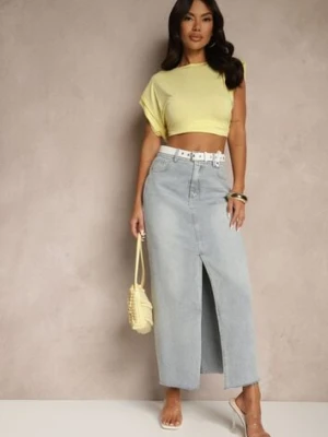 Jasnoniebieska Spódnica Jeansowa o Ołówkowym Kroju Zdobiona Rozcięciem Lisovira elsa.m by may