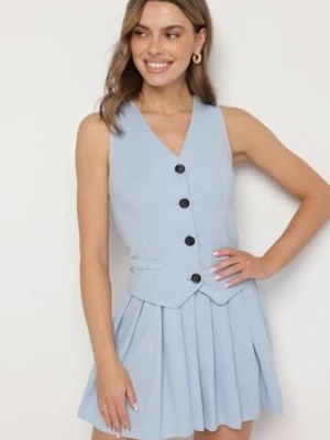 Jasnoniebieska Sukienka Góra w Stylu Kamizelki i Rozkloszowany Dół Eviraia new collection