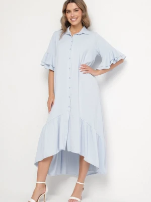 Jasnoniebieska Sukienka Koszulowa z Ozdobną Falbanką Daviravie New Collection Niebieski