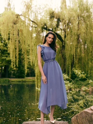 Jasnoniebieska sukienka maxi z ozdobnymi koralikami TARANKO