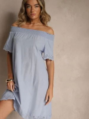 Jasnoniebieska Sukienka o Kroju Hiszpanki z Bawełny z Ażurowymi Zdobieniami Filviana eight2nine