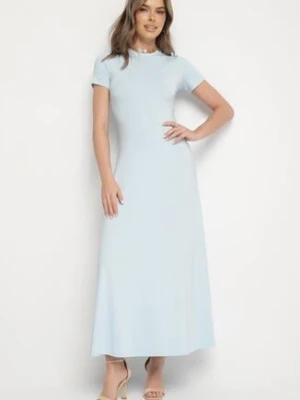 Jasnoniebieska Sukienka o Taliowanym Kroju z Krótkim Rękawem Liravise by swan