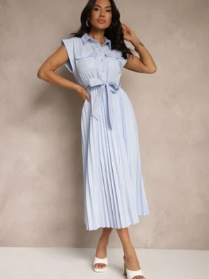 Jasnoniebieska Sukienka Plisowana z Bawełną Ozdobiona Paskiem Lirabelle bisou's project