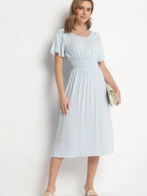 Jasnoniebieska Sukienka z Bawełny Rozkloszowana w Kropki Toliennea defox