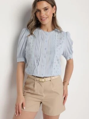 Jasnoniebieska Wiskozowa Koszula Ozdobiona Haftem Lirevara bisou's project