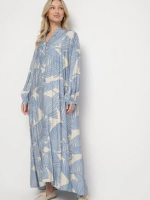 Jasnoniebieska Wiskozowa Sukienka o Rozkloszowanym Kroju w Liście Rivvesa maja studio