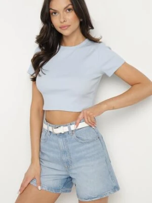 Jasnoniebieski Bawełniany Prążkowany T-shirt Nelzedi j.style