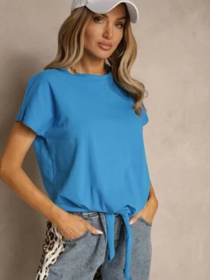 Jasnoniebieski Bawełniany T-shirt Wiązany u Dołu Sunalina glo-story