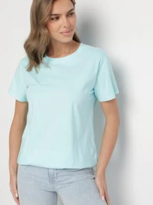 Jasnoniebieski Gładki T-shirt z Bawełny o Klasycznym Kroju Natime