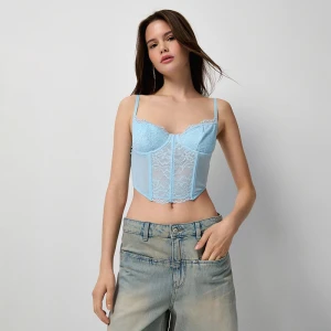 Jasnoniebieski gorsetowy top z koronką House