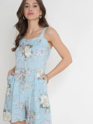 Jasnoniebieski Kombinezon z Krótkimi Nogawkami i Marszczoną Gumką w Pasie Emalyna black&fish