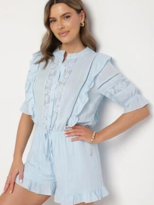 Jasnoniebieski Kombinezon z Lnu i Wiskozy w Stylu Boho z Falbankami i Koronką Linalisse bisou's project