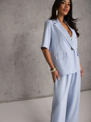 Jasnoniebieski Komplet Garniturowy Marynarka z Krótkim Rękawem i Spodnie Wide Leg Coramara jumelle