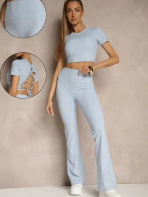 Jasnoniebieski Komplet Sportowy Spodnie i Koszulka Ozdobiona Sznurowaniem Lumileine yu & me