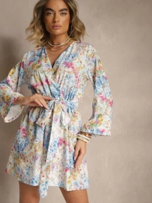 Jasnoniebieski Kopertowy Kombinezon z Wiązanym Paskiem i Rozszerzanymi Rękawami Telurea pretty