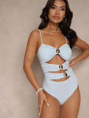 Jasnoniebieski Strój Kąpielowy z Wycięciami i Metalicznymi Zdobieniami Ovinellea giorgia