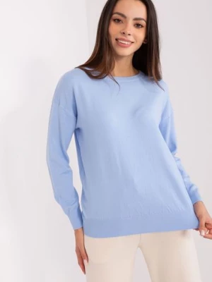 Jasnoniebieski sweter damski klasyczny ze ściągaczami