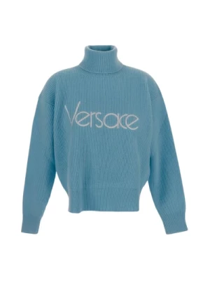 Jasnoniebieski Sweter z Długimi Rękawami z Wełny Versace