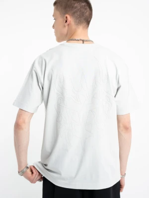 Jasnoniebieski t-shirt LOOSE z autorską grafiką z tyłu Reporter