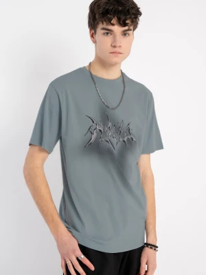 Jasnoniebieski t-shirt z autorską grafiką z przodu Reporter