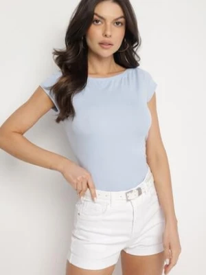 Jasnoniebieski T-shirt z Bawełny o Dopasowanym Kroju z Dekoltem w Łódkę Galerissa by swan