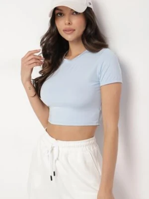 Jasnoniebieski T-shirt z Wiskozą o Dopasowanym Kroju Typu Crop Top Folirra lovery