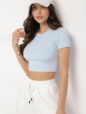 Jasnoniebieski T-shirt z Wiskozą o Dopasowanym Kroju Typu Crop Top Folirra Lovery