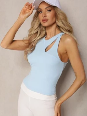 Jasnoniebieski Top z Bawełny z Wycięciem przy Dekolcie Renivama by swan