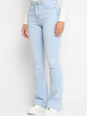 Jasnoniebieskie Bawełniane Jeansy Dzwony z Wysokim Stanem Navisalli hello miss