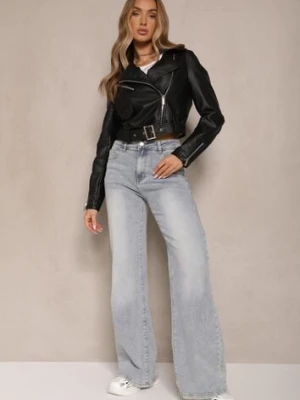 Jasnoniebieskie Bawełniane Jeansy o Szerokim Kroju High Waist Davitra