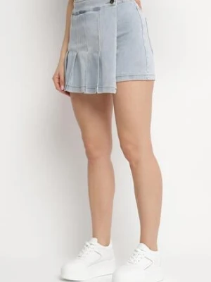 Jasnoniebieskie Bawełniane Spódnico-Szorty Jeansowe Ozdobione Plisami Tulvesin elsa.m by may