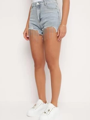 Jasnoniebieskie Bawełniane Szorty Jeansowe z Wysokim Stanem i Cyrkoniami Noemelba elsa.m by may