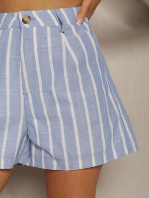 Jasnoniebieskie Bermudy Szorty High Waist w Paski Vikitesa retro & icone