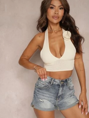 Jasnoniebieskie Denimowe Szorty High Waist z Bawełny z Przetarciami Zastorea m.sara