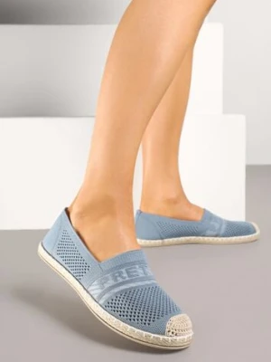 Jasnoniebieskie Espadryle z Napisem Perforowaną Cholewką i Plecionym Noskiem Palamelia