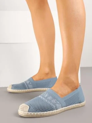 Jasnoniebieskie Espadryle z Ozdobnym Noskiem Perforacją i Napisem Palavella via giulia