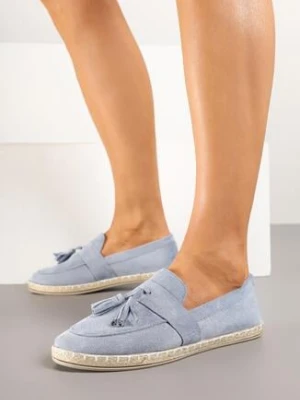 Jasnoniebieskie Espadryle z Ozdobnymi Przeszyciami i Frędzlekami Nevoris via giulia