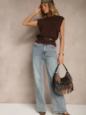 Jasnoniebieskie Jeansy High Waist o Szerokim Kroju Peiva hello miss