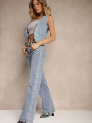 Jasnoniebieskie Jeansy High Waist o Szerokim Kroju Ulanira