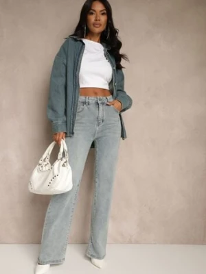 Jasnoniebieskie Jeansy High Waist z Szeroką Nogawką ErIdell hello miss