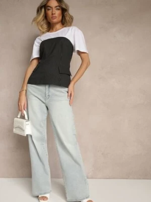 Jasnoniebieskie Jeansy High Waist z Szeroką Nogawką Jenaliria