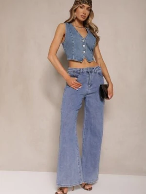 Jasnoniebieskie Jeansy High Waist z Szeroką Nogawką Nadell