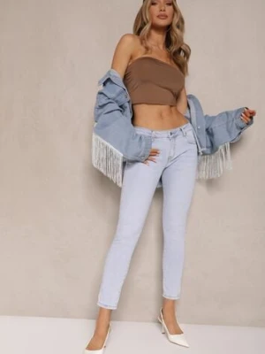 Jasnoniebieskie Jeansy o Kroju Skinny Low Waist Kolanilia