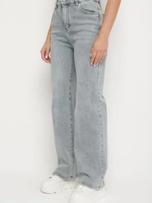 Jasnoniebieskie Jeansy o Szerokim Kroju z Wysokim Stanem Audelli hello miss